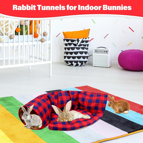2-in-1 BWOGUE Bunny Tunnel Bed, Collapsible Tunnel Tubes Toys with Removable Mat Hideout for Cats Kittens Rabbits