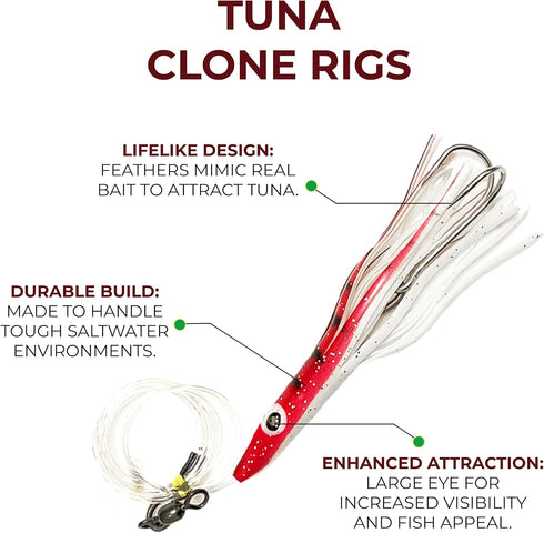 Arcadia Tackle Associated Manufacturer 6" 6 6 Tuna Clone Rigs, Pcs in Colors for Saltwater Trolling, Ideal for Tuna