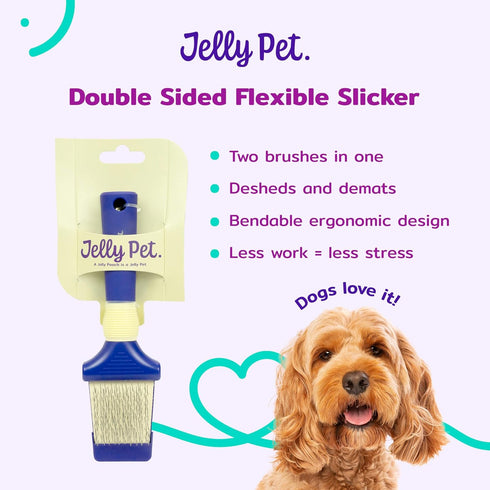 Double Sided Dog Slicker Brush, Longer Pins, Flexible Head, Fine/Coarse Sides, Removes Unwanted Tangles, Small, Purple