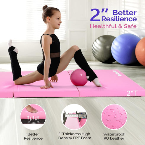 Matladin 6' 6ft 2ft 2in Folding Tri-fold Gymnastics Gym Exercise Aerobics Mat, x x PU Leather Tumbling Mats with Hook