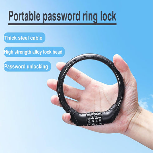Heavy Duty Bike Lock Cable, 4 Digit Resettable Combination Lock, Portable Code Lock, 16 inches, 2 Pcs