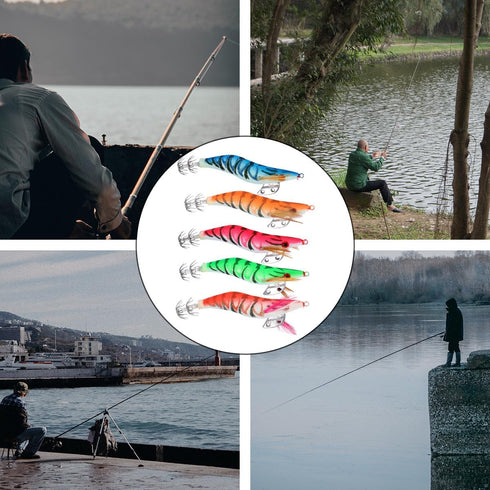11g 8.5cm Set, 5-Color Pack Angoily Simulated Shrimp Fishing Lures Luminous Plastic Soft Bait with Hooks