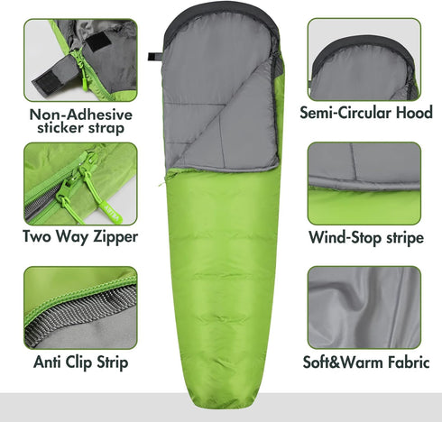 VILLEY Mummy Sleeping Bag, Lightweight Backpacking for Adults & Kids, Camping Hiking Equipment for 3-4 Seasons