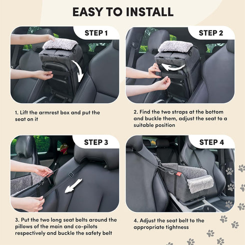 11lbs, BurgeonNest Center Console Small Dog Car Seat - Portable Pet Cat Puppy Booster Armrest Carseat Up