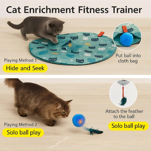3 Interactive Cat Toys, Play Mat with Automatic Motion Balls, LED Lights, Bird Chirping Sound, Speed Levels, Indoor