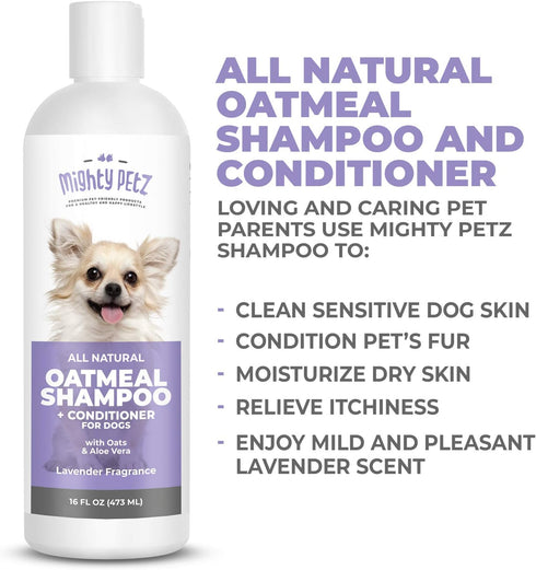 Mighty Petz 2-in-1 Oatmeal Dog Shampoo and Conditioner, 16 oz for Allergies & Sensitive Skin