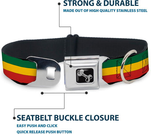 Buckle-Down Rasta Dog Collar - 1" Wide - Fits 15-26" Neck - Large Seatbelt Buckle