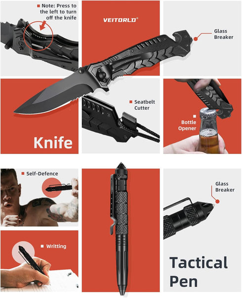 VEITORLD 12 in 1 Survival Gear and Equipment, Unique Fishing Hunting Gift for Men, Dad, Husband
