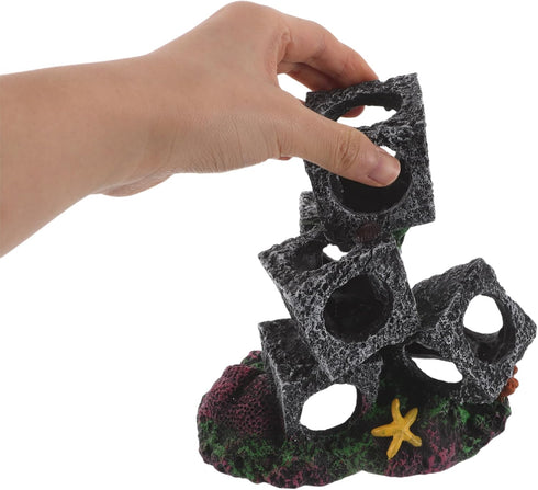 DOITOOL Aquarium Fish Tank Ornaments Small Shelter Cubes Resin Rock Hideout Betta Breeding Cave Shrimp Tank Decoration