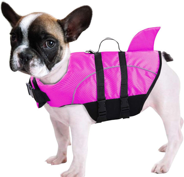 Ripstop Dog Life Jacket Shark Life Vest for Dogs, Safety Lifesaver with High Buoyancy for Small and Medium Breeds (Rose