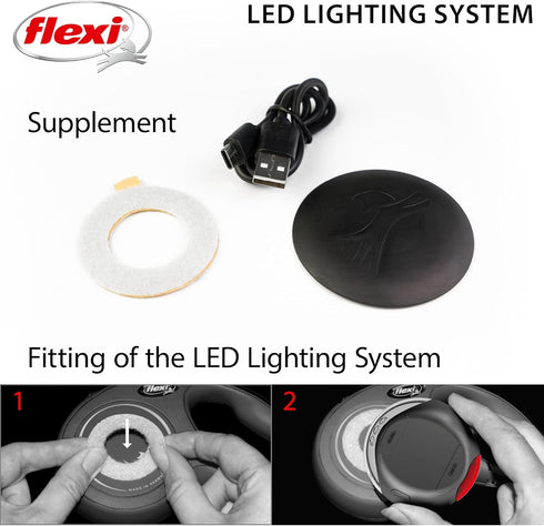 FLEXI LED Lighting System, Splashproof, Black, for Flexi Retractable Leashes with Rechargeable Battery