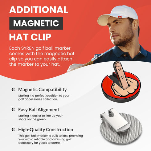 Red Middle Finger Golf Putter Head Covers & Ball Marker - Premium Golf Club Protector with Magnetic Closure
