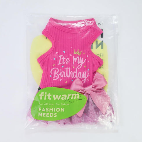 Fitwarm It's My Birthday Dog Dress - Dog Birthday Dress with Bowknot, Clothes for Small Dog Girl, Funny Pet Outfit,