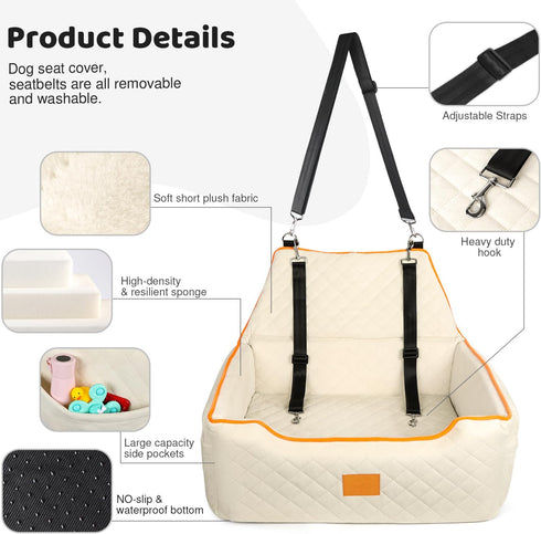XIEEAOZEE 55Lbs 2 Dog Car Seat for Large/Medium Dog, Booster Seat Under or Small Dogs, Detachable and Washable Travel
