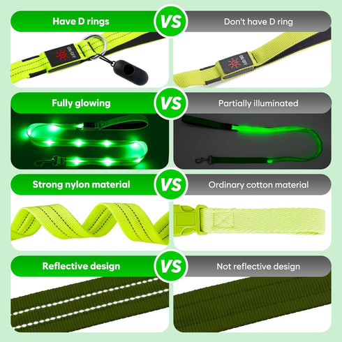 4 Ft LED Dog Leash, Waterproof Rechargeable Light Up Leash for Night Walking, Nylon Reflective with Padded Handle