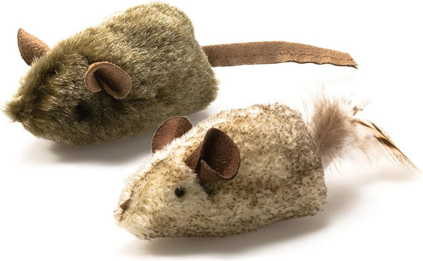 OurPet's Play-N-Squeak Twice the Mice Cat Toy, 2pc, Interactive Catnip Toy, Real Mouse Electronic Sound
