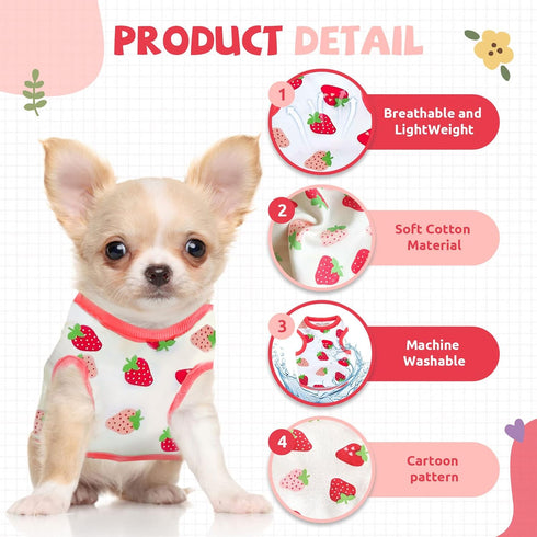 Small Dog Shirt - Cute Puppy Cat T Shirt Clothes - Soft Cotton Sleeveless Tee for Small Dogs Cats Summer Vest (Red