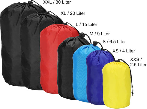PATIKIL Stuff Sack, 3 Pack Assorted S/M/L Waterproof Outdoor Storage Sack for Camping, Portable Drawstring Dust Flap Bag