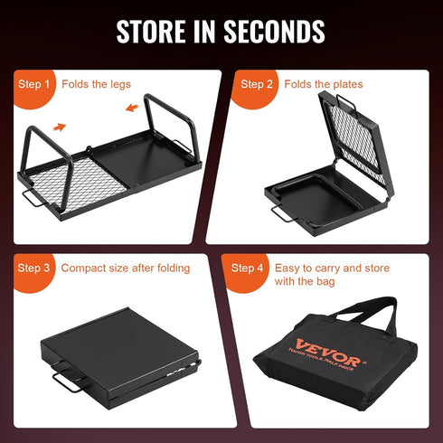 VEVOR Folding Campfire Grill, Heavy Duty Steel Mesh Grate, 22.4" Portable Grilling Rack for Outdoor Open Flame Cooking