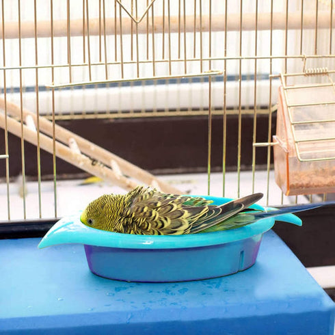 Bird Bath for Cage - Small Tub Bowl for Parrot/Parakeets/Cockatiels/Canary/Budgerigar Shower (Blue)