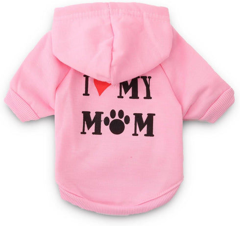 I Love My Mom Dog Hoodies for Small Dogs, DroolingDog XS Puppy Girl Shirts I Love Mommy