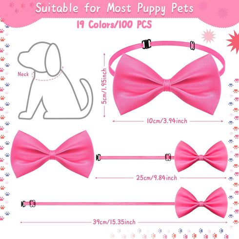 200 Pieces Adjustable Dog Bow Ties with Collar, 19 Colors, Pet Grooming Accessories for Medium Little Dogs