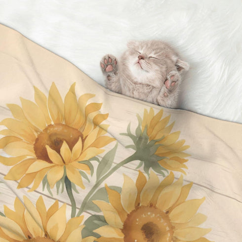 Futterya 3D Plush Pet Blanket Sunflower Bouquet Vintage Style Paw Print Design Soft Fluffy Blankets Throw for Dog Puppy
