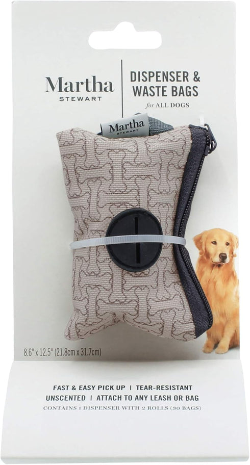 Martha Stewart Pets Waste Bag Dispenser with 30 Unscented, Tear-Resistant Dog Poop Bags