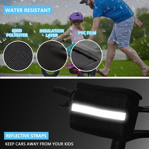 Kids Bike Basket with Phone Mount and Cooler, Toddler Bike Handlebar Bag for Girls & Boys