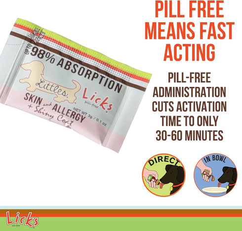 Licks Pill-Free Omega 3 Dog Allergy Relief for Small Breed - Vitamins & Supplements for Itch Relief - Gel Packets, 10