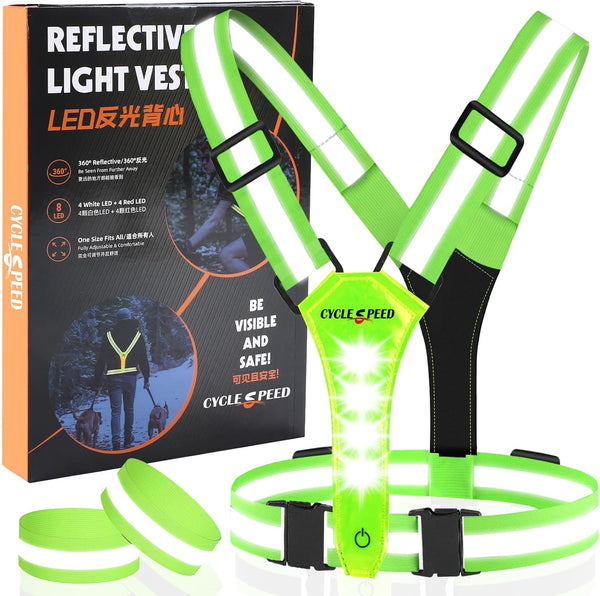 LED Reflective Vest for Running, High Visibility Light Up Vest, USB Rechargeable Adjustable Running Lights for Men
