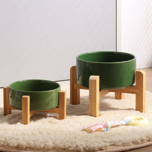 Petygooing Rust Green Elevated Ceramic Dog Bowl for Small Breeds, Anti-Slip Rubber Stand, 13.5 OZ (5.1 In / 1.7 Cups)