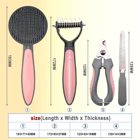 Pet Deshedding Brush Set, Double Sided Undercoat Rake for Dogs & Cats, Grooming Tool Kit with Nail Clippers (4Pack,