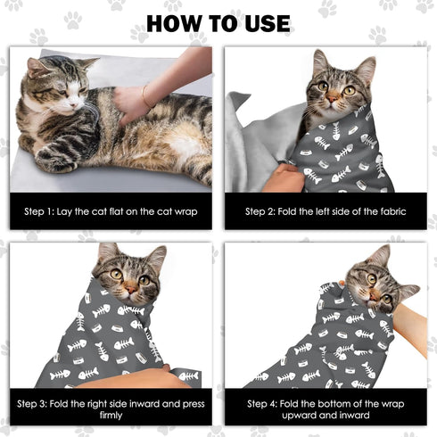27.6"Cat (6-10 lbs) Grooming Wrap, Self Adhesive Cat Wrap for Cutting Nails, Anti-Escape Calming Cat Swaddle Wrap