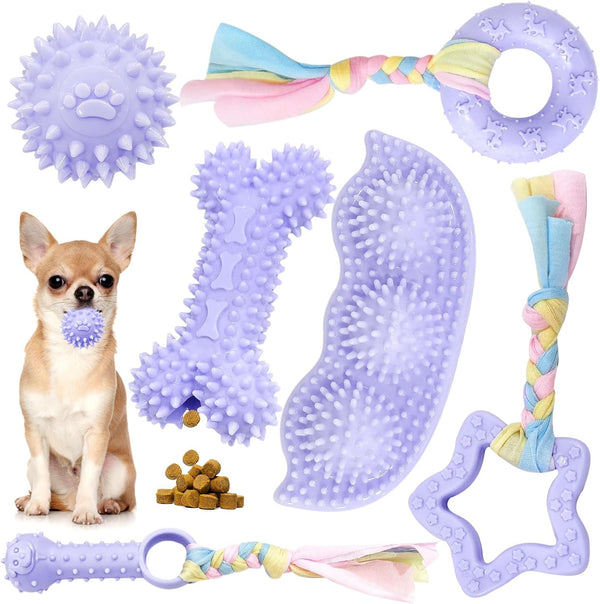 6 Pack Puppy Teething Toys, Cute Purple Chew Toys for Puppies 0-6 Months, Soft Rubber Rope