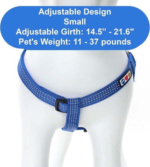 Pawtitas Adjustable Reflective Dog Harness, Small Blue, Step-in for Senior Dogs to Puppies, S Vest