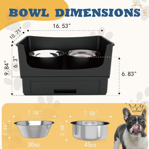 Mess Proof Dog Bowls Set, No Spill Edge Pet Feeder with 2 Stainless Steel Bowls for Medium Dogs