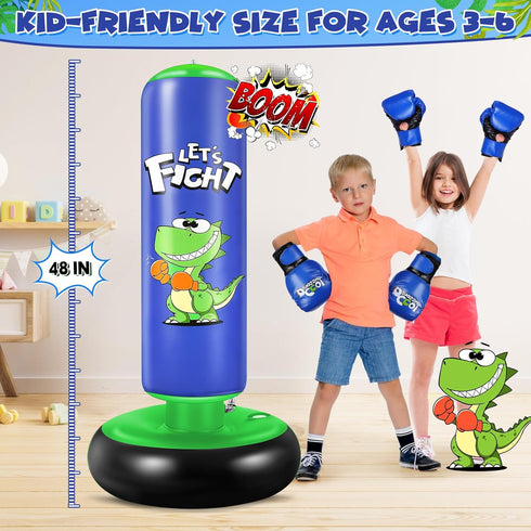 48" Set 3 4 5 6 7 8 Inflatable Punching Bag, Punching Bag for Kids with Boxing Gloves, Stable Boxing for Karate
