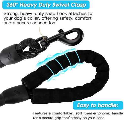 Short Dog Leash - Nylon Traffic Leash with Padded Handle, 3 Sizes for Small Medium Large Dogs with Highly Reflective