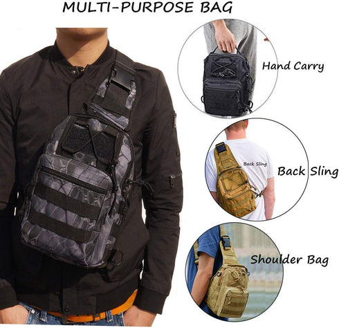 Tactical Shoulder Sling Bag, Small Outdoor Chest Pack for Men, Black Rover Sling Daypack for Traveling, Trekking,