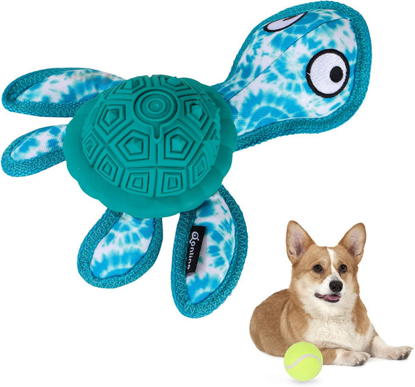 Chew Toys for Aggressive Chewers, Durable Turtle Shape Dog Toys with 2 Tennis Balls (Green)