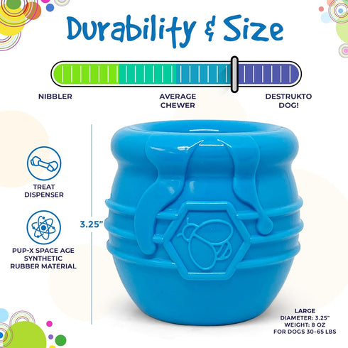 SodaPup Honey Pot, Durable Dog Treat Dispenser & Enrichment Toy Made in USA from Non-Toxic Rubber Material
