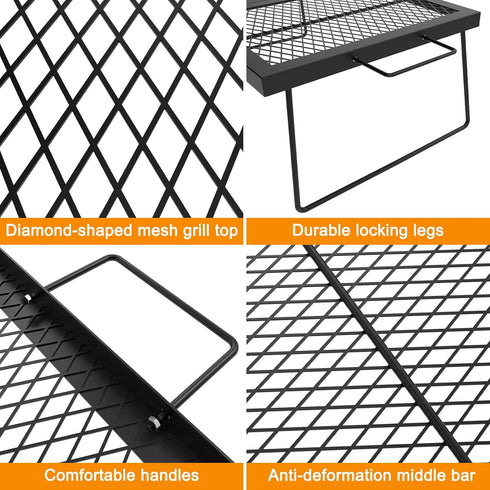 Folding Campfire Grill Cooking Racks, Campfire Grate Over Fire Pit, Cooking Equipment for Camping and Outdoor Cooking
