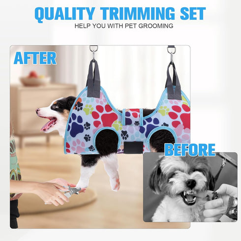 Hammock Trimmer Trimming Hammock PAWCHIE Dog Grooming Harness for Dogs & Cats with Pet Nail Clipper - Cat Hanger Sling