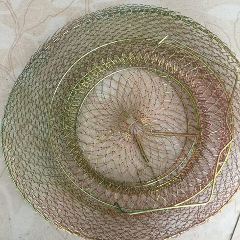 Nuiorfty 38cm Wire Fish Crab Basket Portable Foldable Round Metal Fishing Lobster Cage with Handle