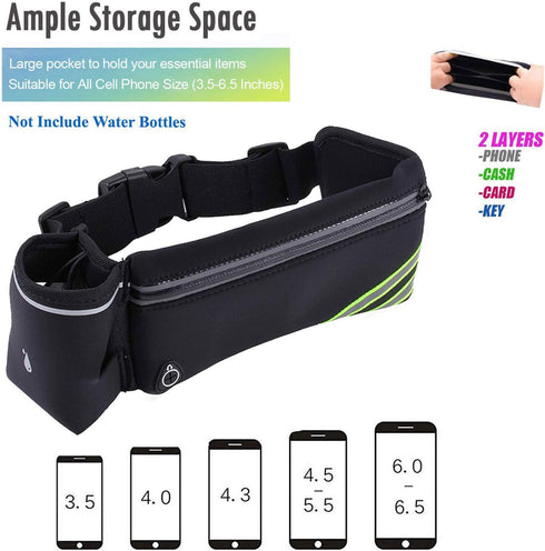Waterproof Running Belt Water Bottle Waist Pack, Sport Pouch Fanny Pack for Runners, Hybration Workout Phone Holder