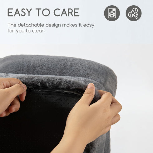 Hollypet Fluffy Plush Dog Cat Pet Sofa Couch, Soft Calming Pet Beds for Medium Small Cats and Dogs, Gray