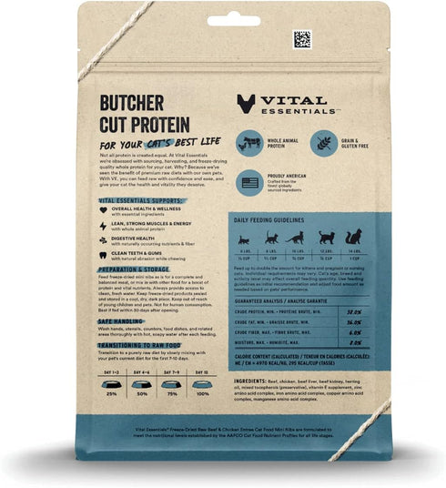 Freeze Dried Raw Cat Food by Vital Essentials, Beef & Chicken Mini Nibs Entree, 12 oz