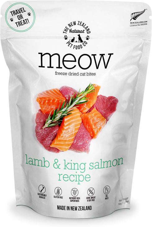 Meow Lamb & King Salmon Freeze Dried Raw Cat Food: High Protein, Natural, Limited Ingredient Recipe 1.76 oz