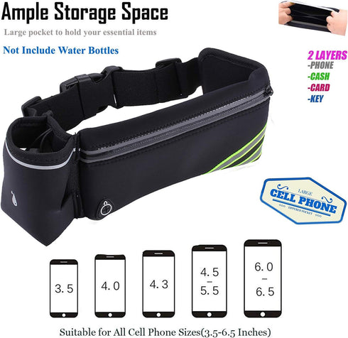Running Belt with Water Bottle Holder for iPhone 16 15 14 13 12 11 Pro Max Xs 16e Xr X Plus SE Mini/Galaxy, Reflective